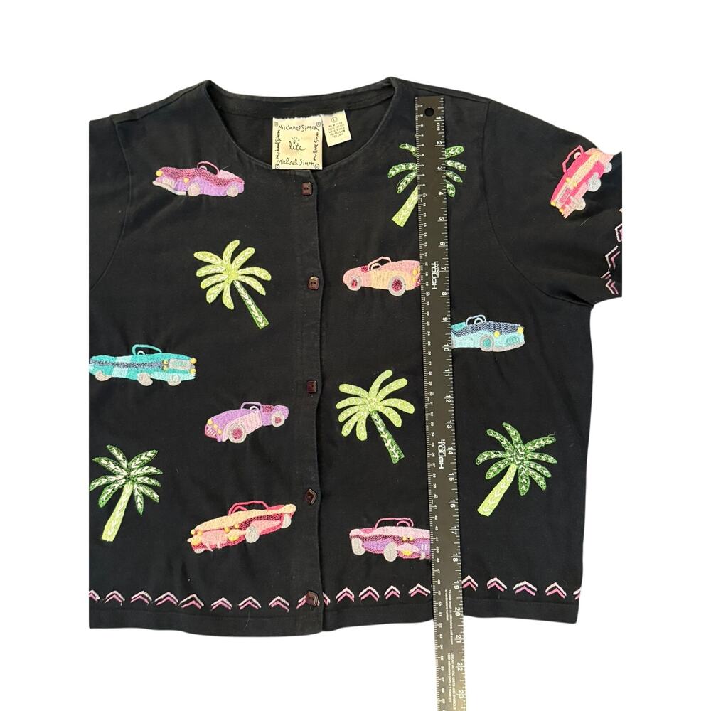 Michael Simon Lite Vintage Embroidered Blouse | Cars & Palms | Size L | 90s - Picture 8 of 11